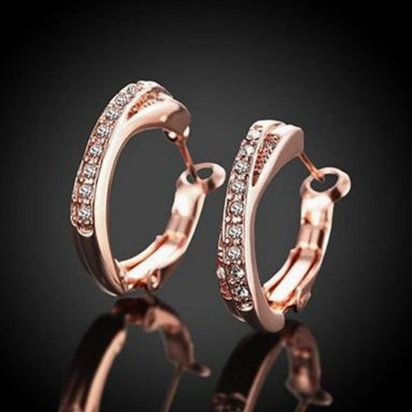 🌺Rose Gold Earrings with Zircon Accents Stones - Picture 1 of 4